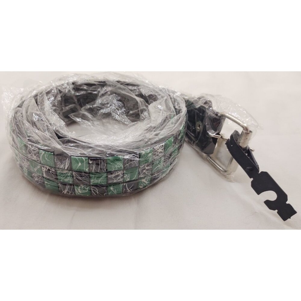 Black Faux Leather Studded Belt Green Black Studs Urban Streetwear Adjustable